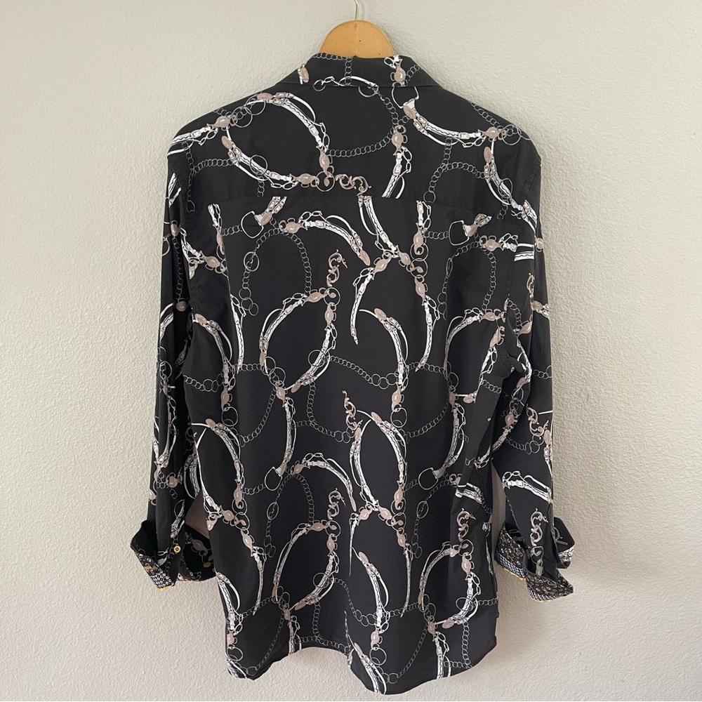 Ameri Mode Chains Brown Button Down Shirt Size Xl - image 2